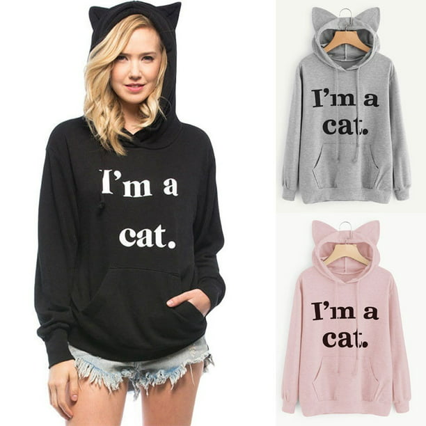 I'm a Cat Women Cat Ear Hoodie Sweatshirt Hooded Coat Jumper Pullover Casual Top
